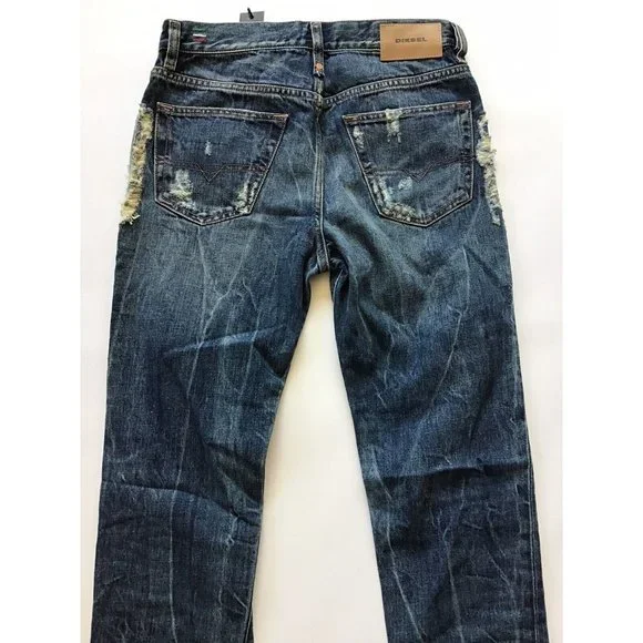 $298 Diesel Men’s Mharky Slim Skinny Cropped Jeans 084ZM Destroyed Size W28
